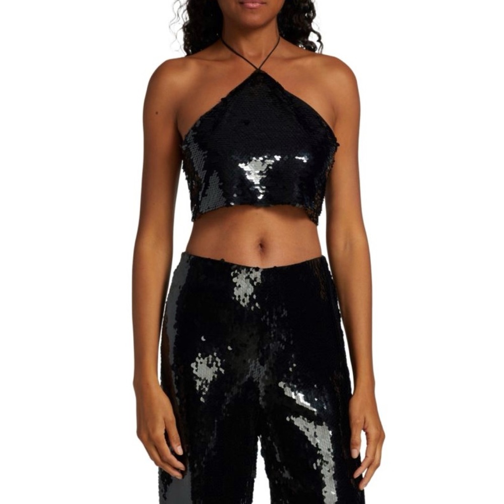 HOUSE OF HARLOW 1960 Sequined Top/Pant Set Halter Pull on Smocked Size Small NWT